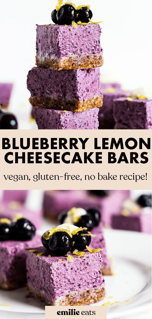 No Bake Lemon Blueberry Cheesecake Bars Vegan And Gluten Free Emilie Eats