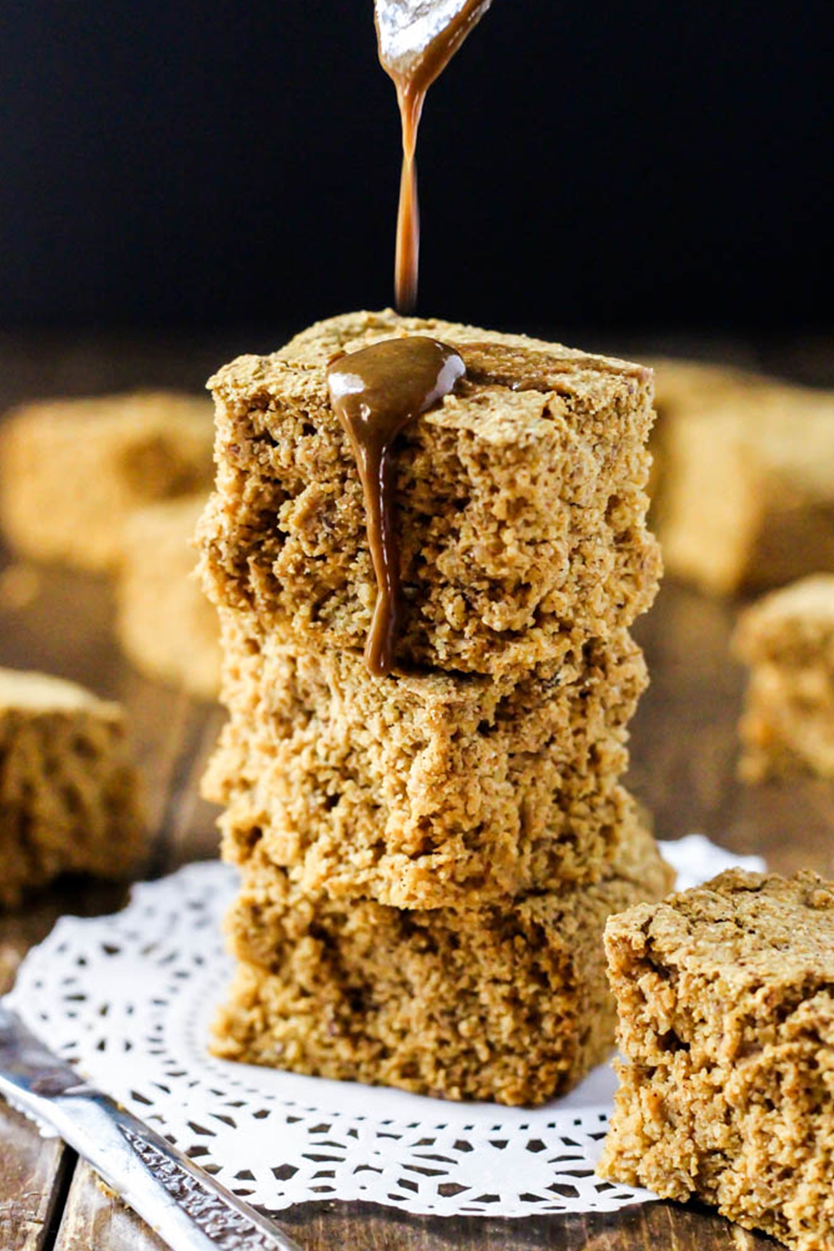 a stack of three slices of pumpkin cornbread